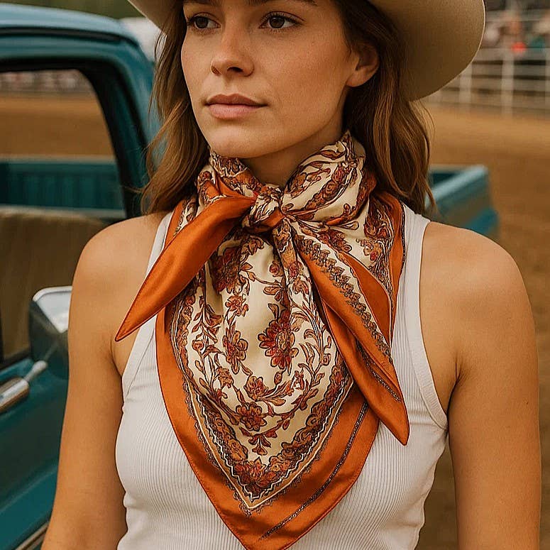 35X35" Burnt Orange & Tan Wild Rag / Scarf WR2179