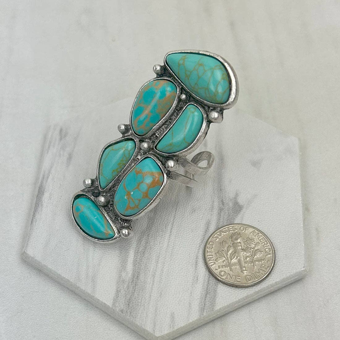RGY241130-04-BLUE Silver metal with blue turquoise stone Ring