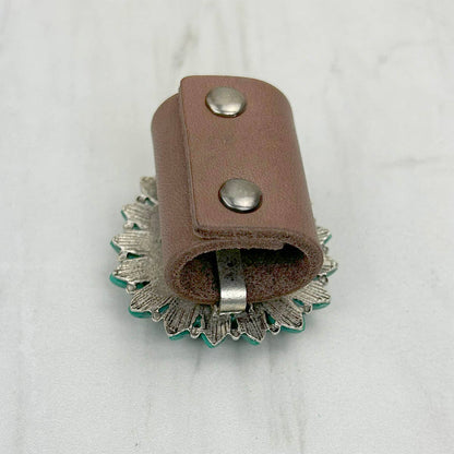 WRS240615-09                  Silver metal with green turquoise stone wild rag slide