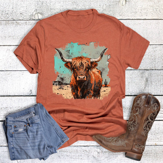 Tulsa Desert Painted Highland Cow Graphic Tee