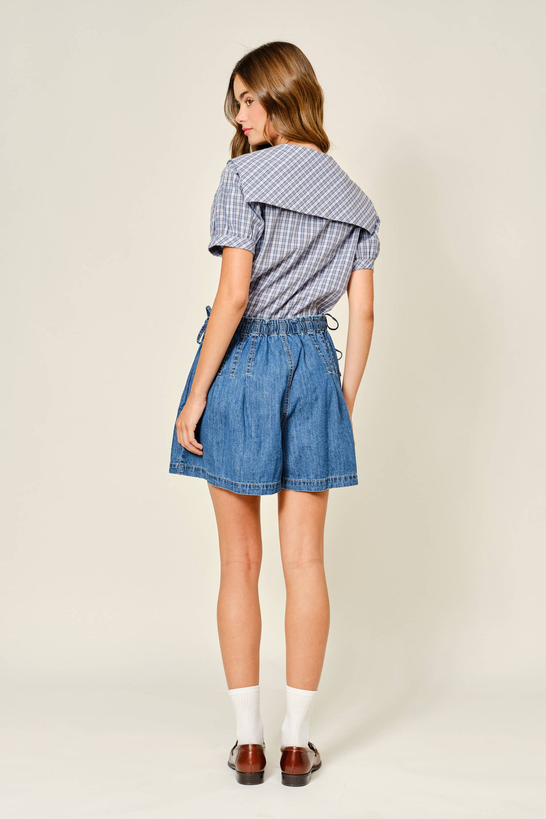 Amber COLLAR PLAID PUFF SLEEVE BLOUSE