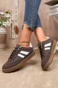 Coffee Mesh PU Leather Shoes Lace-up Shoes