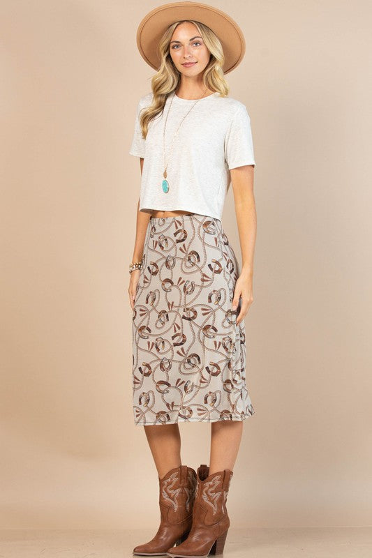 Andrea Horseshoe Print Mesh Skirt With Lining