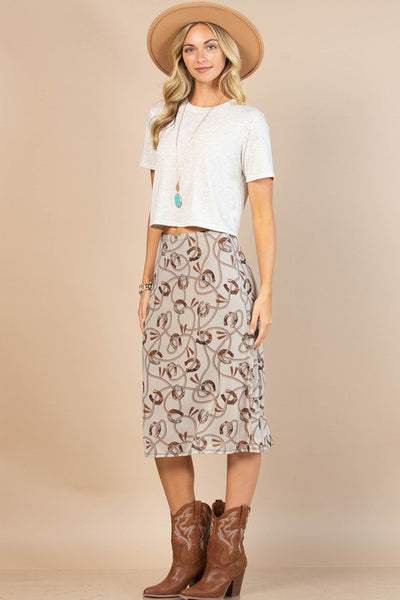 Andrea Horseshoe Print Mesh Skirt With Lining