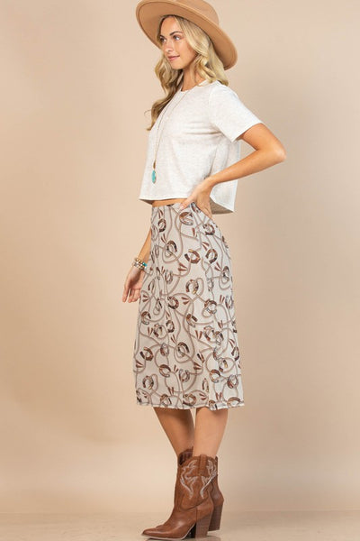 Andrea Horseshoe Print Mesh Skirt With Lining