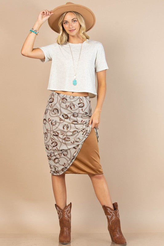 Andrea Horseshoe Print Mesh Skirt With Lining