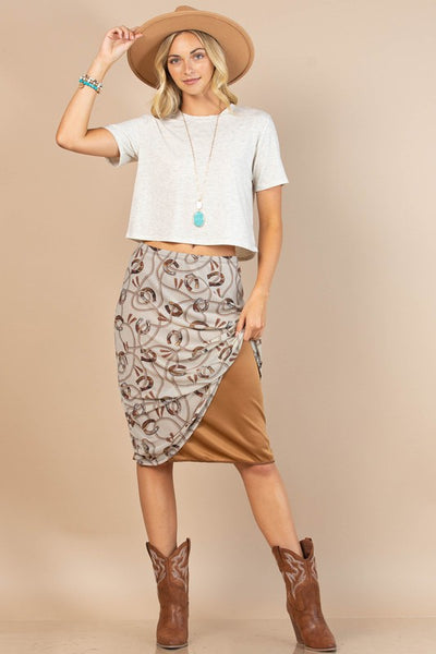 Andrea Horseshoe Print Mesh Skirt With Lining