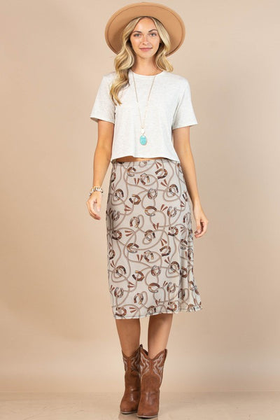 Andrea Horseshoe Print Mesh Skirt With Lining