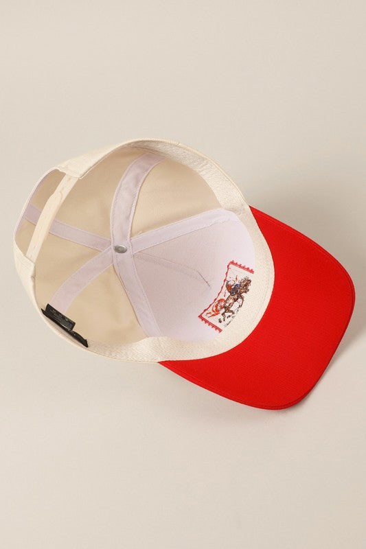 Red Cowboy Horse Embroidery Two-tone Cap