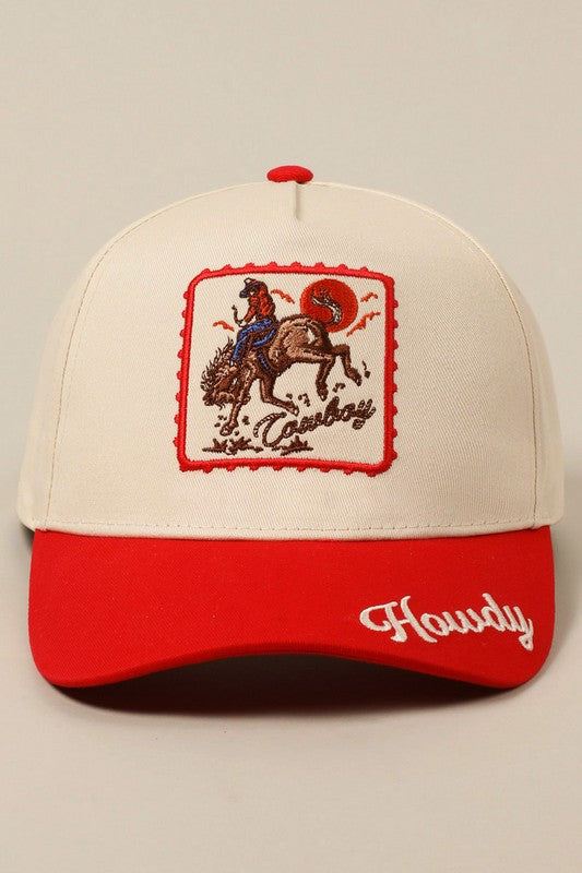 Red Cowboy Horse Embroidery Two-tone Cap