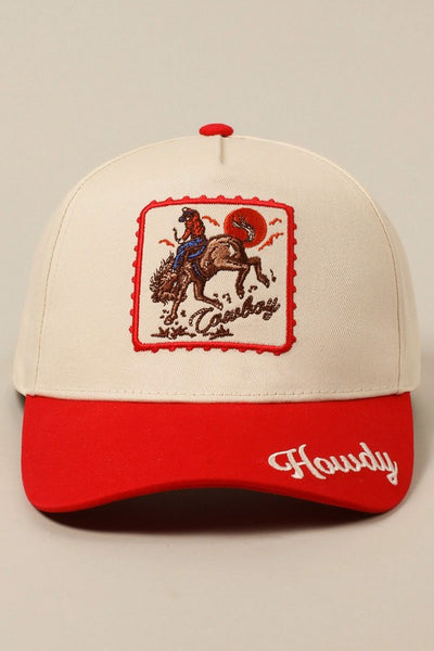 Red Cowboy Horse Embroidery Two-tone Cap
