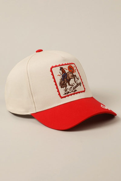 Red Cowboy Horse Embroidery Two-tone Cap