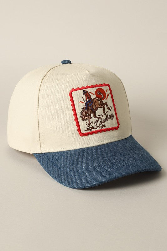 Cowboy Horse Embroidery Patch Denim Cap