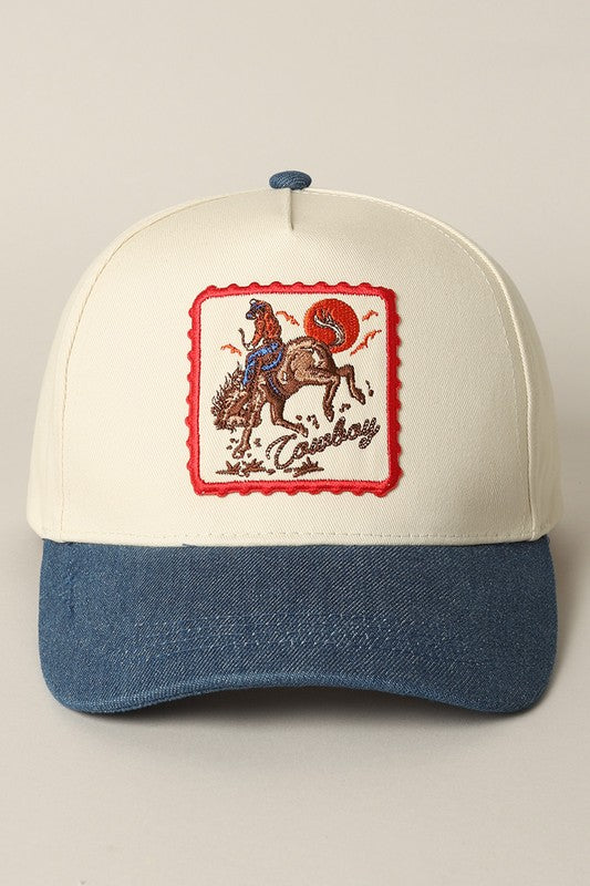 Cowboy Horse Embroidery Patch Denim Cap