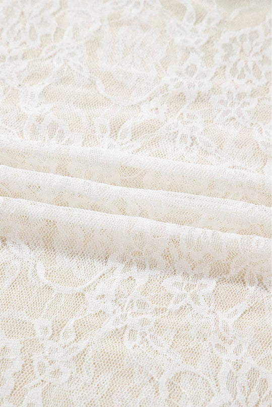 Sheer Lace Mesh Mock Neck Long Sleeve Top
