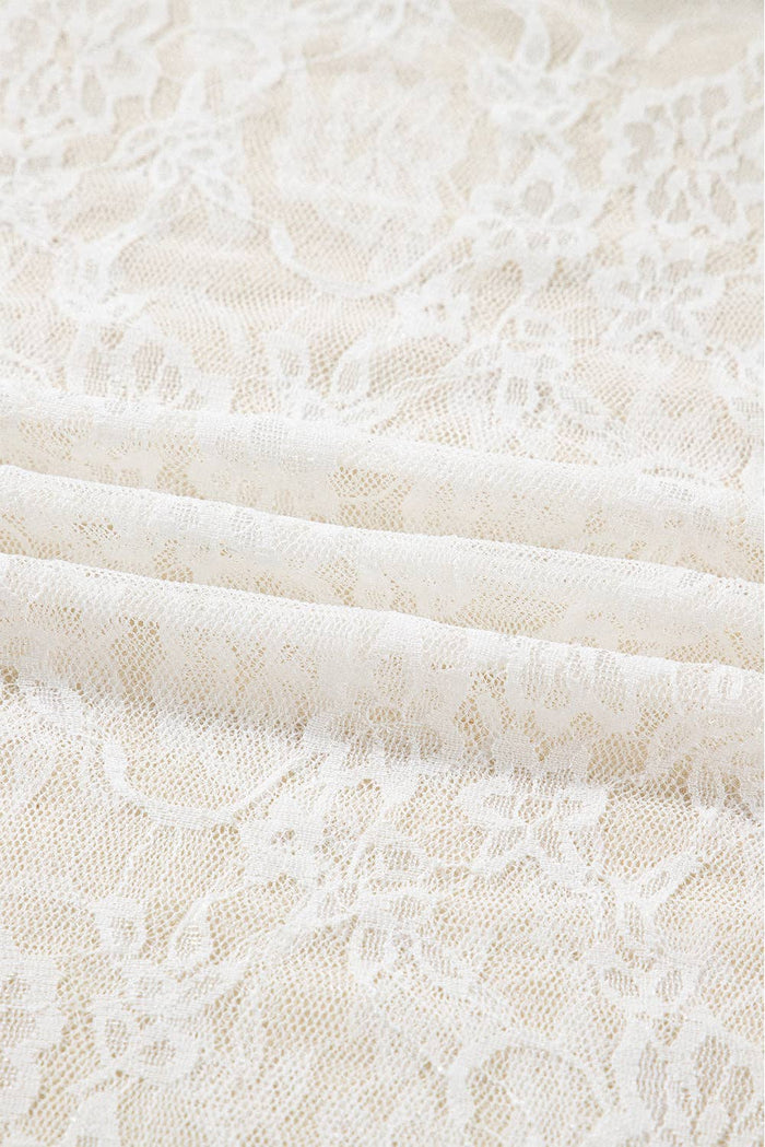 Sheer Lace Mesh Mock Neck Long Sleeve Top