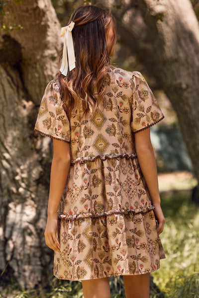 Aztec Printed Tired Mini Baby Doll Dress