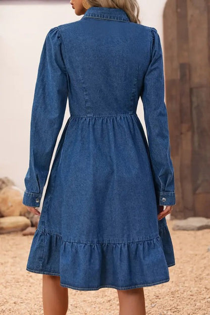 Alexis Puff Sleeve Button Up Denim Dress