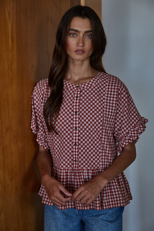 Sayler Gingham Ruffle Top