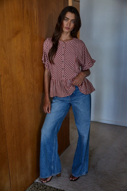 Sayler Gingham Ruffle Top