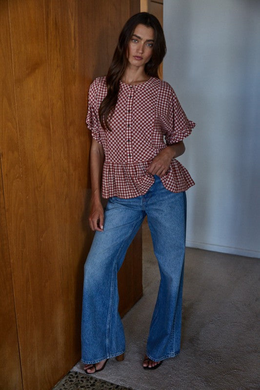 Sayler Gingham Ruffle Top