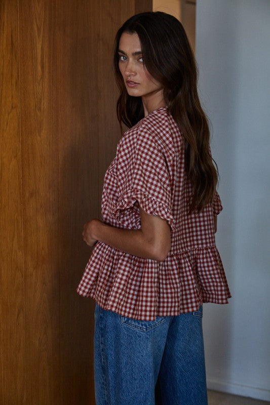 Sayler Gingham Ruffle Top