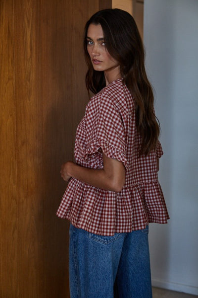Sayler Gingham Ruffle Top
