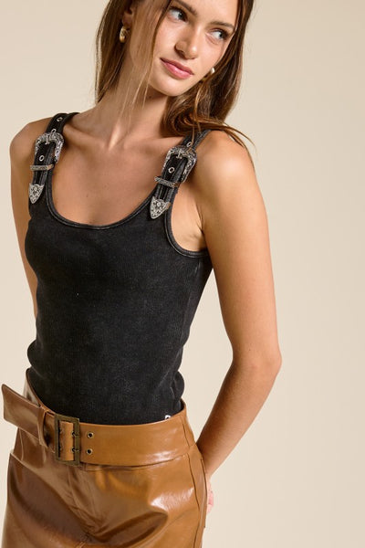 Western Silver Belt Trim Tank Top Washed Tank Top