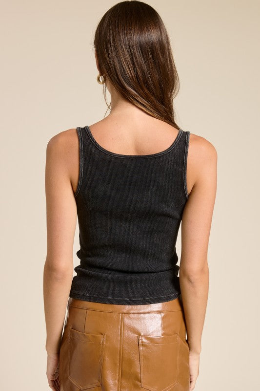 Western Silver Belt Trim Tank Top Washed Tank Top