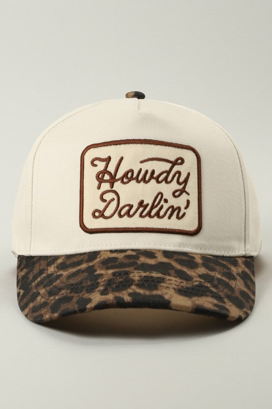 Howdy Darlin' Embroidered Leopard Brim Trucker Hat