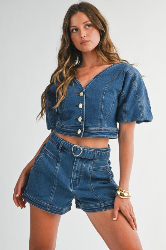 High-waisted Denim Shorts With Belt Detail