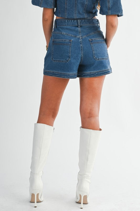 High-waisted Denim Shorts With Belt Detail