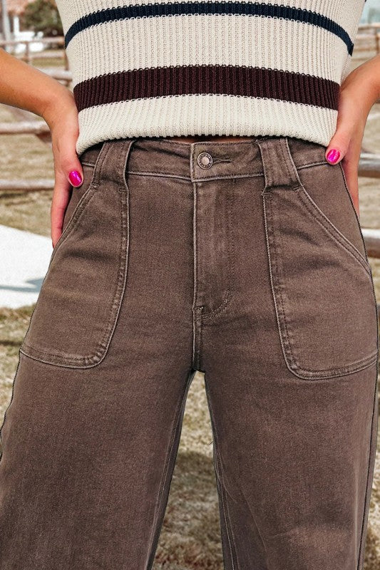 Retro Washed Patch Pocket Loose Jeans