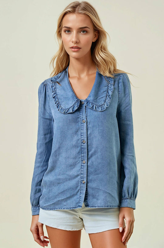 Jolie Denim Long Sleeve Button Down Shirt Blouse