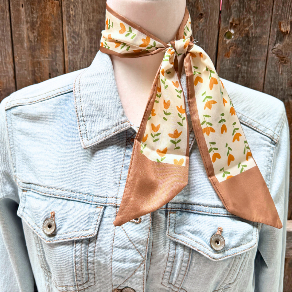 Tan and Cream Western Skinny Mini Wild Rag Scarf / Cowgirl Necktie #TW103