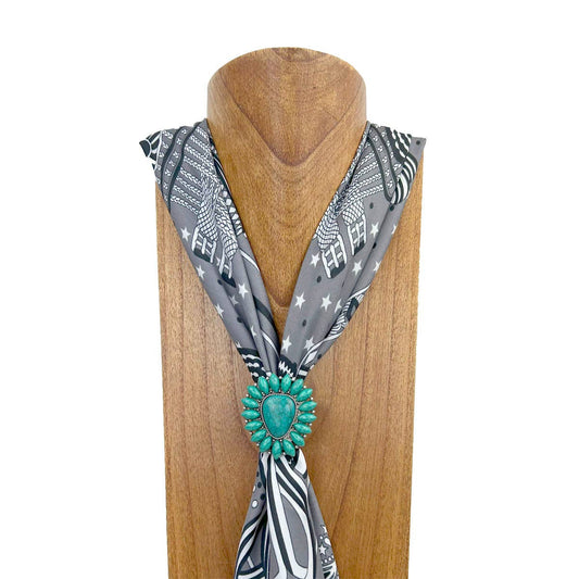 WRS240615-09                  Silver metal with green turquoise stone wild rag slide