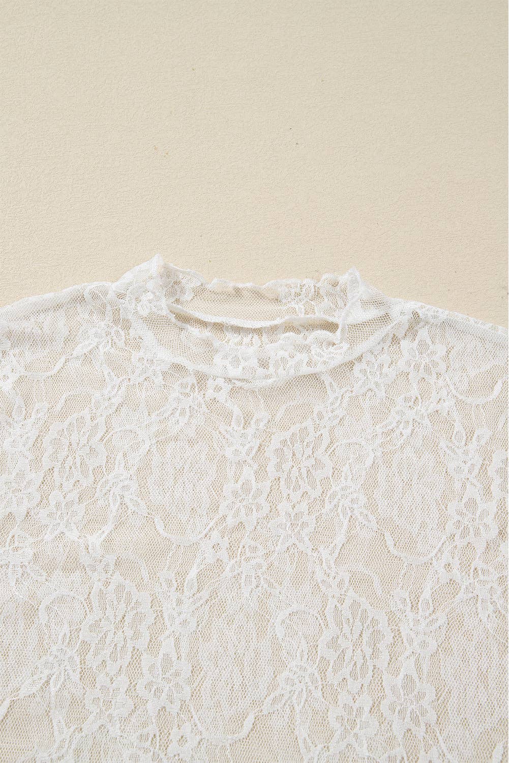 Sheer Lace Mesh Mock Neck Long Sleeve Top