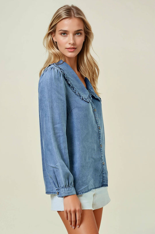 Jolie Denim Long Sleeve Button Down Shirt Blouse