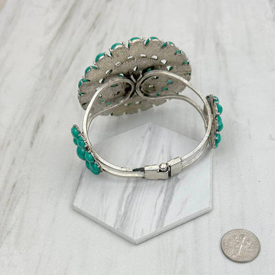Silver with green turquoise