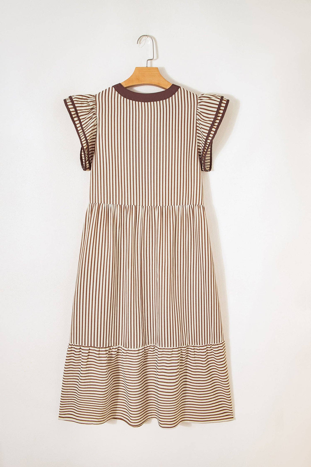 Camilla Stripe Ruffle Short Sleeve V-Neck Midi Dress