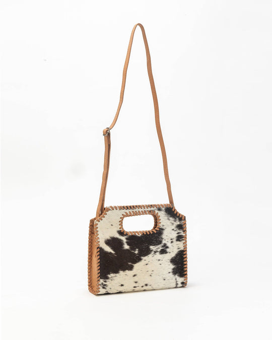 Alma Medium Hand Bag In Black &amp; White Cowhide