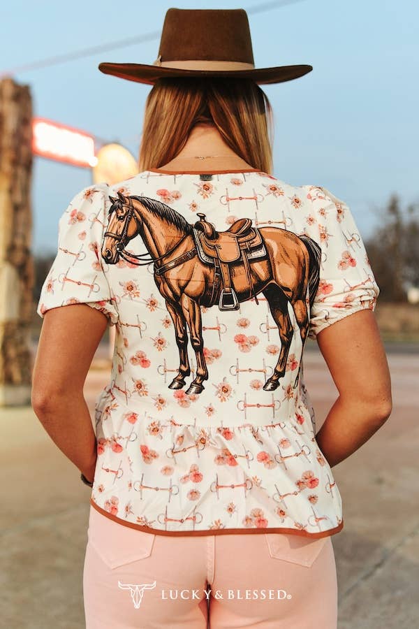 Connemara Printed tie Front Puff Sleeve Blouse