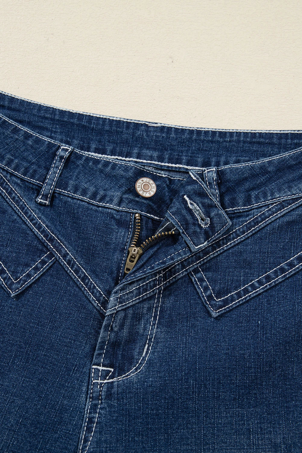 Sail Blue Stitched Waist Jeans Loose Cuffed Jeans