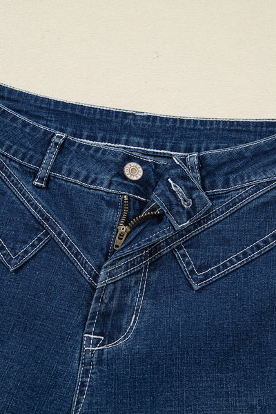 Sail Blue Stitched Waist Jeans Loose Cuffed Jeans