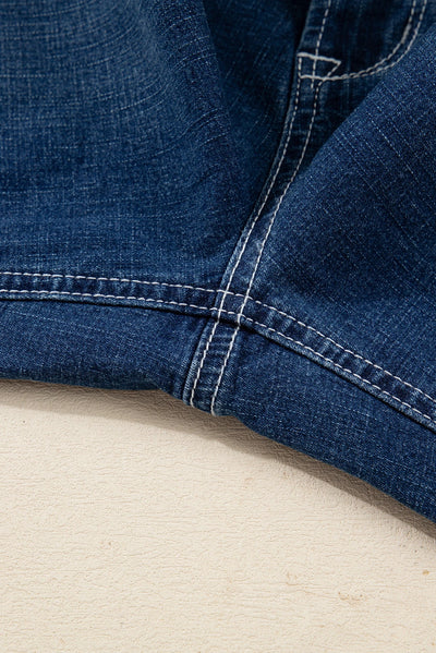 Sail Blue Stitched Waist Jeans Loose Cuffed Jeans