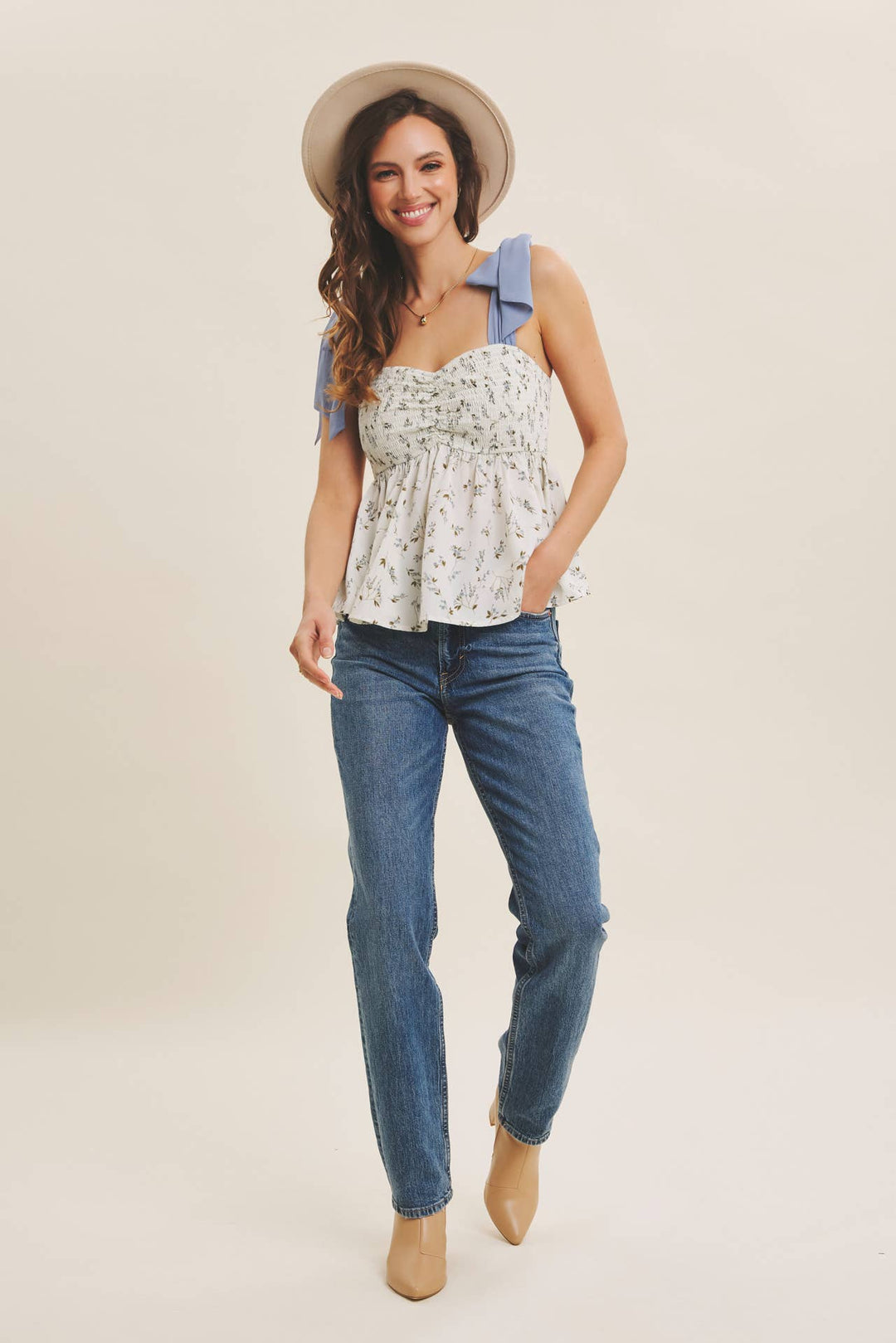 Jolene SMOCKED BLOUSE WITH BOW TIE STRAPS
