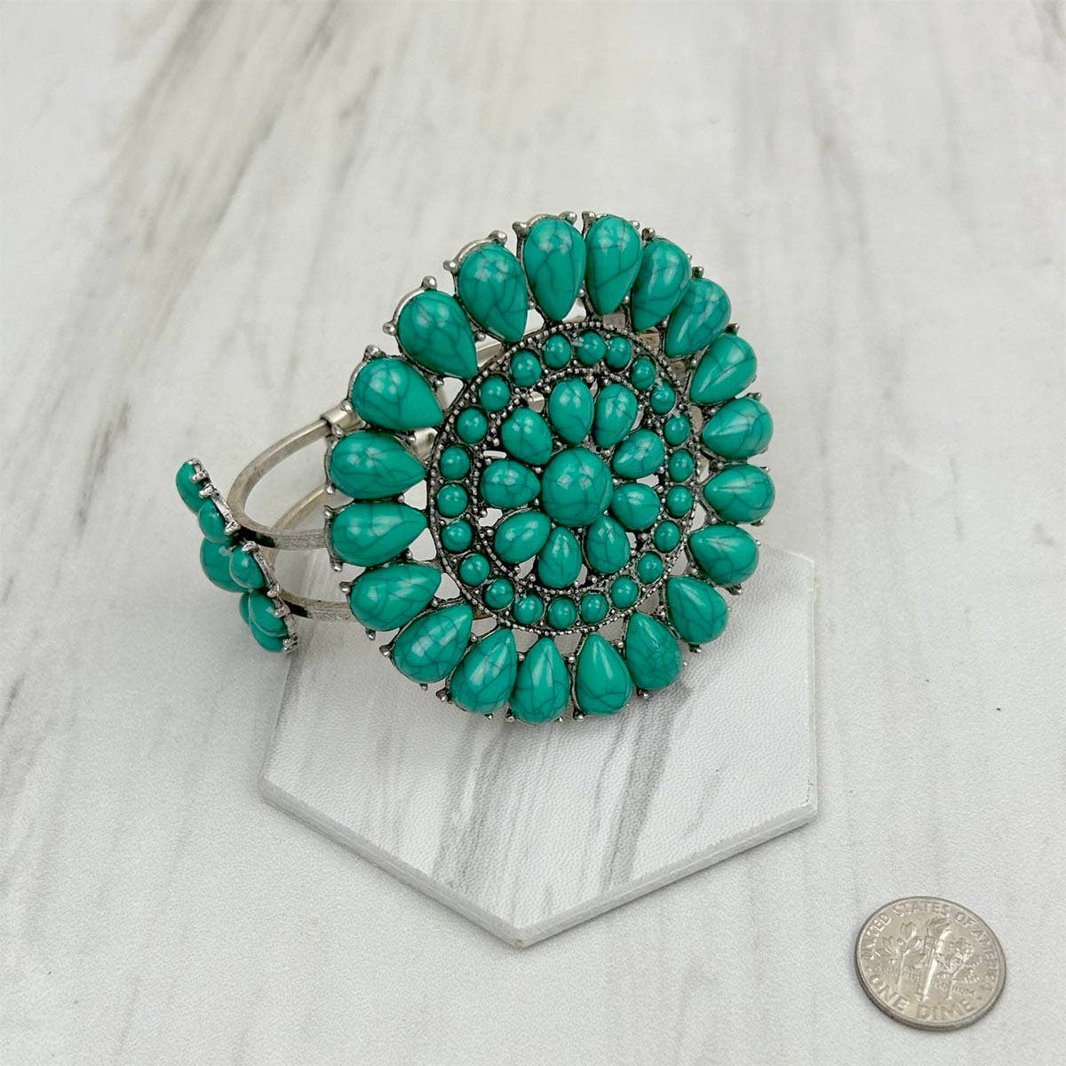 Silver with green turquoise