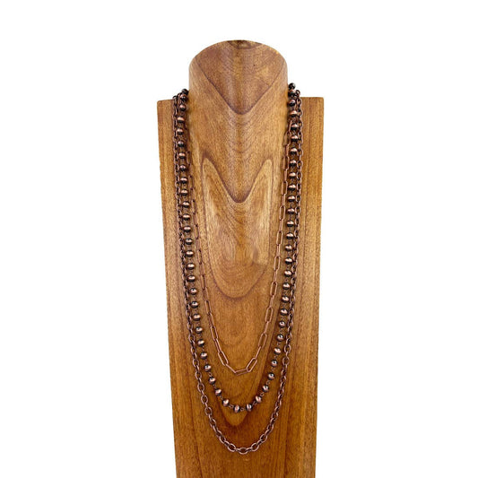 NKS230506-22      Cooper 3 layers metal chain with Navajo pearl necklace