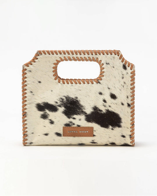Alma Medium Hand Bag In Black &amp; White Cowhide