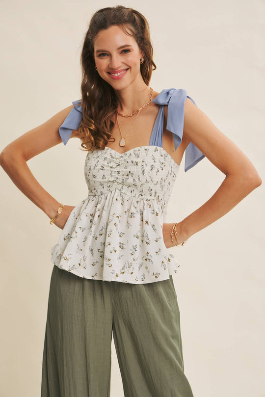 Jolene SMOCKED BLOUSE WITH BOW TIE STRAPS